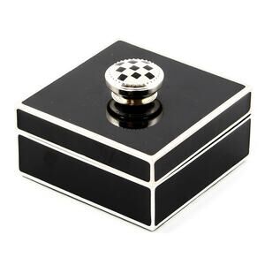 Brand New Mackenzie-Childs Black Silver Plated Trinket Box with Check Knob